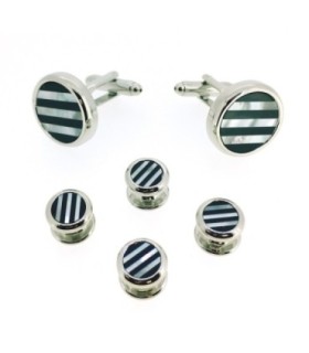 Stud Set Botones de Esmoquin y Gemelos Black and Nacar Round