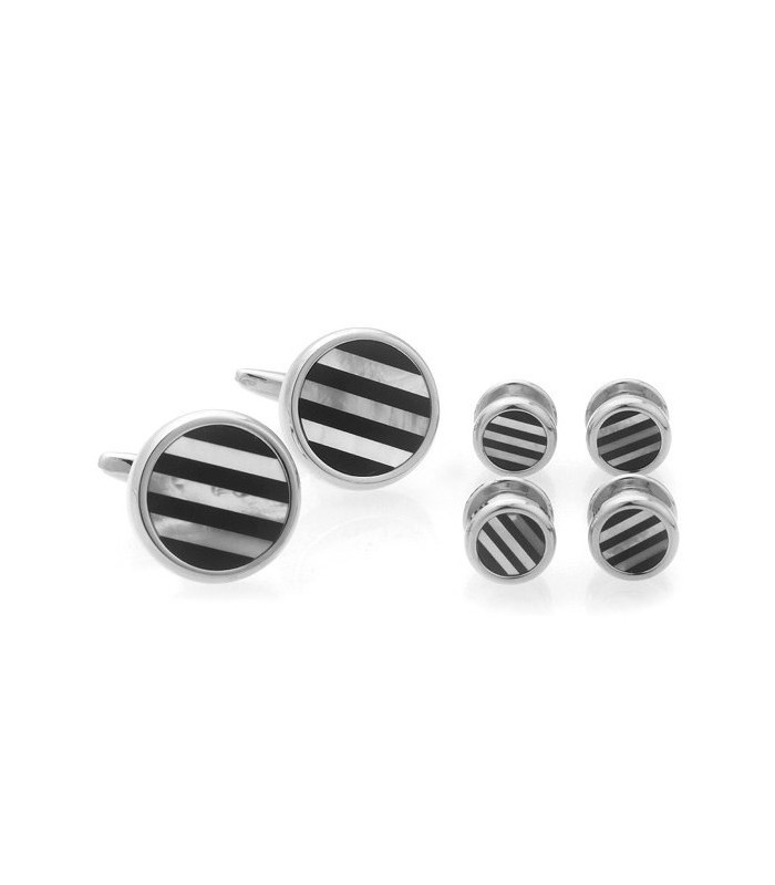 Stud Set Botones de Esmoquin y Gemelos Black and Nacar Round