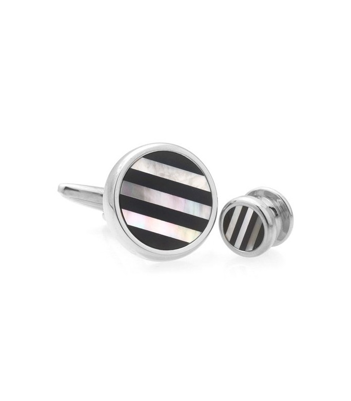 Stud Set Botones de Esmoquin y Gemelos Black and Nacar Round