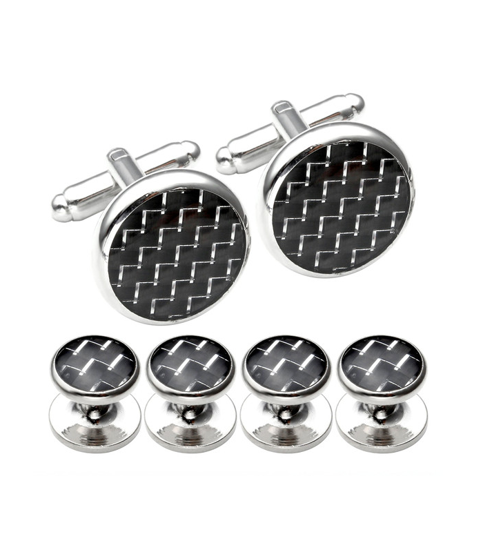 Stud Set Botones de Esmoquin y Gemelos Black and Steel Mosaic