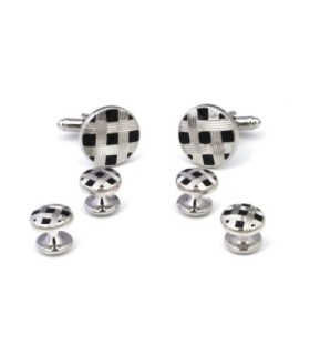 Stud Set Botones de Esmoquin y Gemelos Black and Steel Stripes