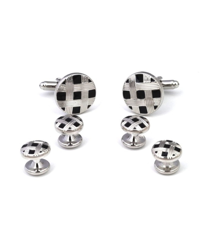 Stud Set Botones de Esmoquin y Gemelos Black and Steel Stripes