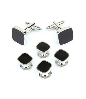 Stud Set Botones de Esmoquin y Gemelos Black Elegant Square