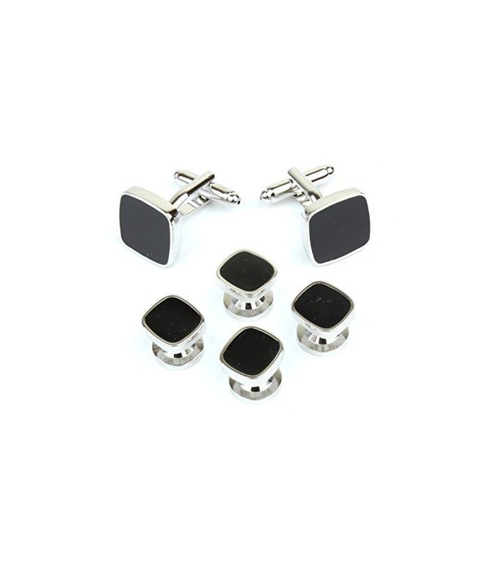 Stud Set Botones de Esmoquin y Gemelos Black Elegant Square