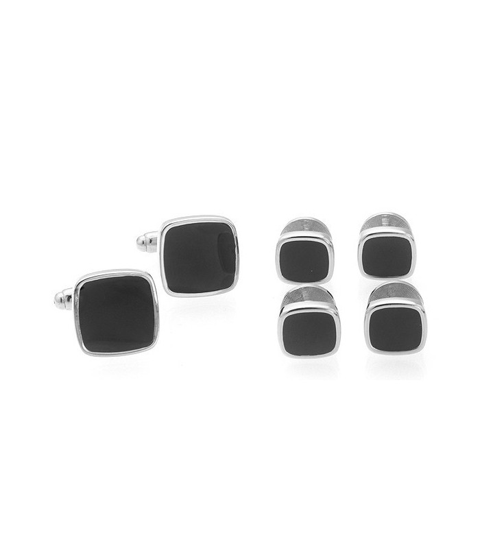 Stud Set Botones de Esmoquin y Gemelos Black Elegant Square