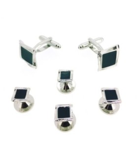 Stud Set Botones de Esmoquin y Gemelos Black Square Stone on Steel