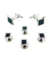 Stud Set Botones de Esmoquin y Gemelos Black Square Stone on Steel