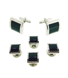 Stud Set Botones de Esmoquin y Gemelos Black Stone and Steel