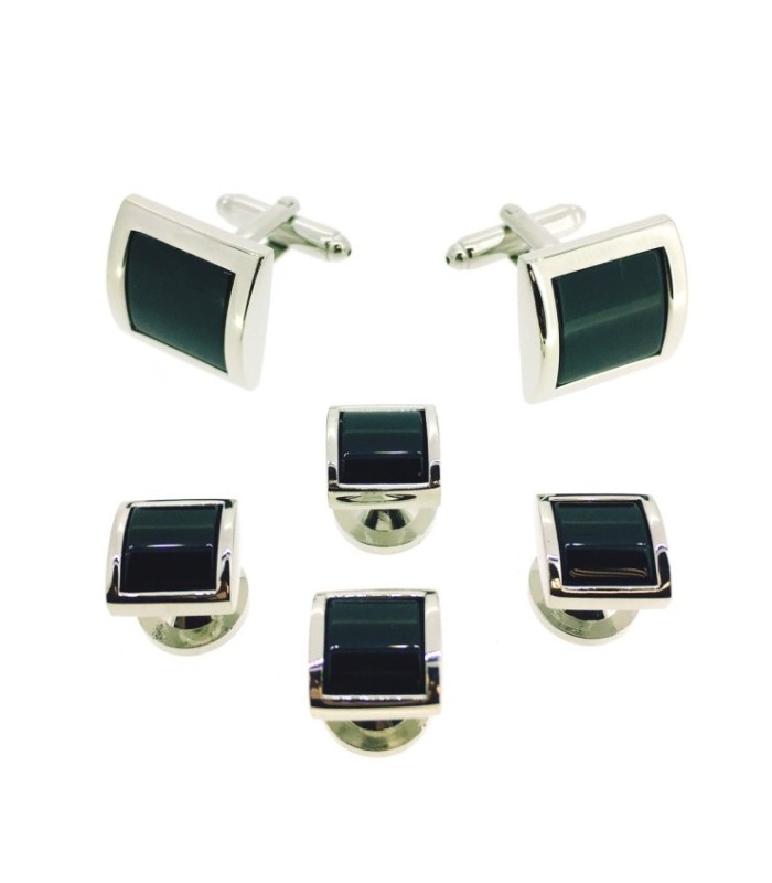 Stud Set Botones de Esmoquin y Gemelos Black Stone and Steel