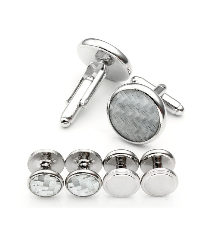 Stud Set Botones de Esmoquin y Gemelos Grey and Plated Mosaic