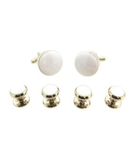 Stud Set Botones de Esmoquin y Gemelos Steel And White