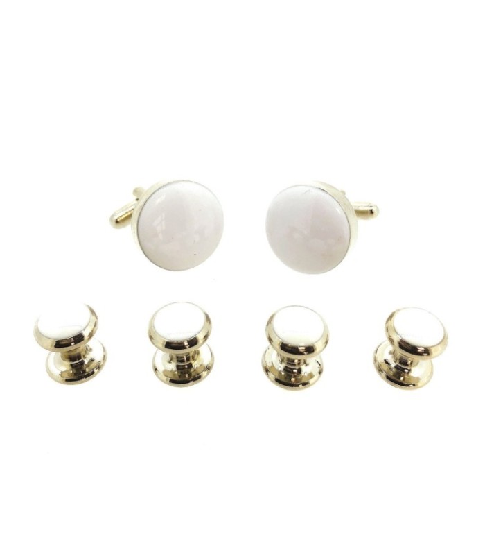 Stud Set Botones de Esmoquin y Gemelos Steel And White
