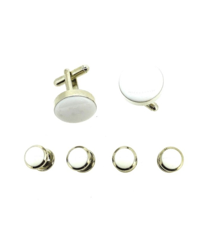 Stud Set Botones de Esmoquin y Gemelos Steel And White