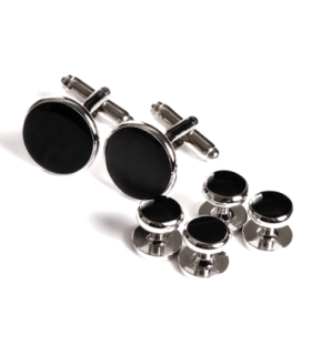 Stud Set Botones de Esmoquin y Gemelos Sterling Plated and Black Onix