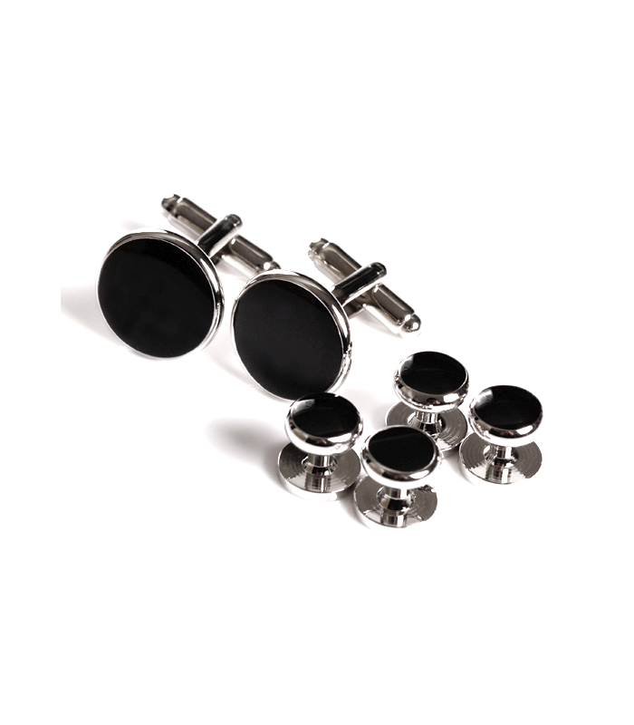 Stud Set Botones de Esmoquin y Gemelos Sterling Plated and Black Onix