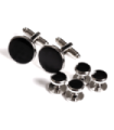 Stud Set Botones de Esmoquin y Gemelos Sterling Plated and Black Onix