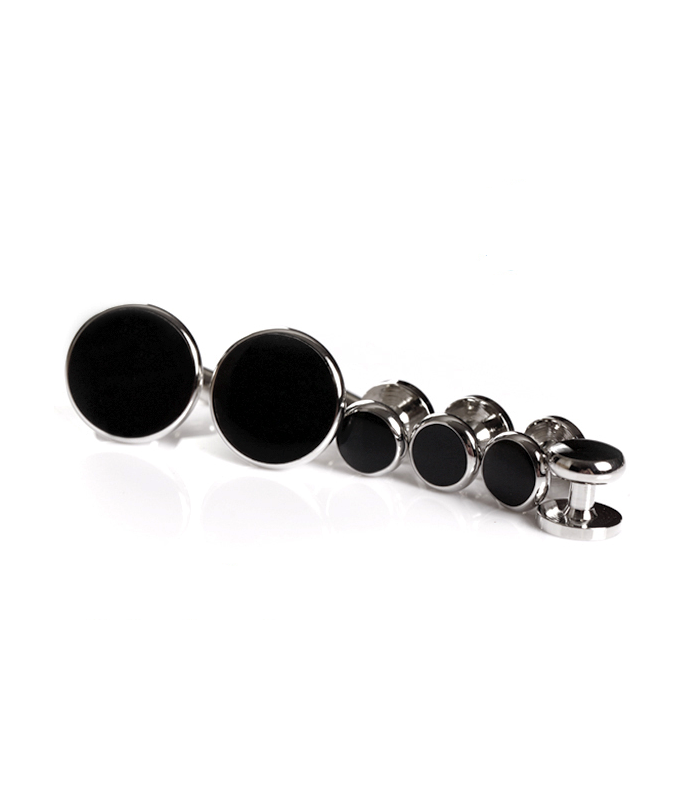 Stud Set Botones de Esmoquin y Gemelos Sterling Plated and Black Onix