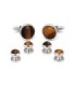 Stud Set Botones de Esmoquin y Gemelos Sterling Plated and Brown Stone