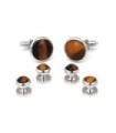 Stud Set Botones de Esmoquin y Gemelos Sterling Plated and Brown Stone