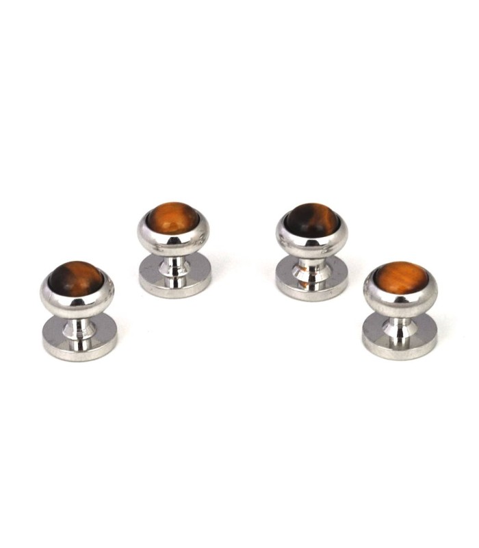 Stud Set Botones de Esmoquin y Gemelos Sterling Plated and Brown Stone
