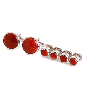 Stud Set Botones de Esmoquin y Gemelos Sterling Plated and Shine Brown Stone