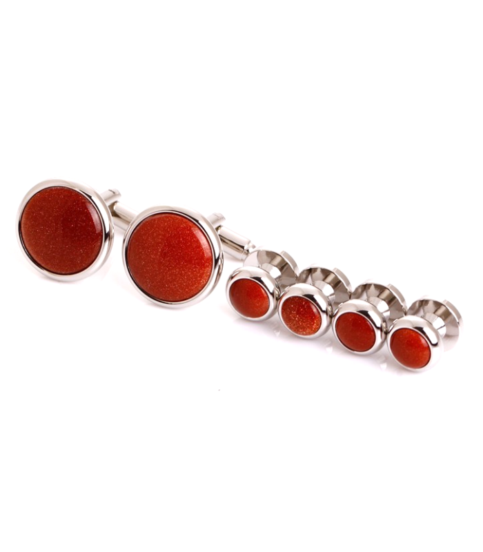 Stud Set Botones de Esmoquin y Gemelos Sterling Plated and Shine Brown Stone