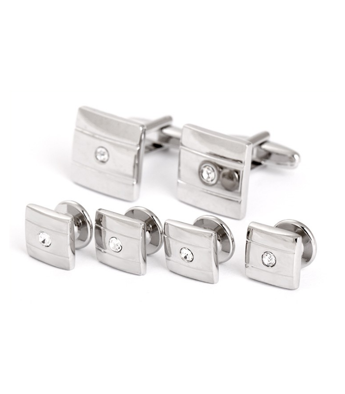 Stud Set Botones de Esmoquin y Gemelos Stripes and Crystal