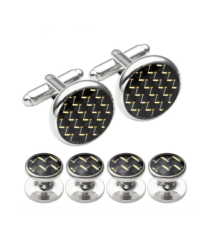 Stud Set Botones de Esmoquin y Gemelos Yellow and Black Mosaic