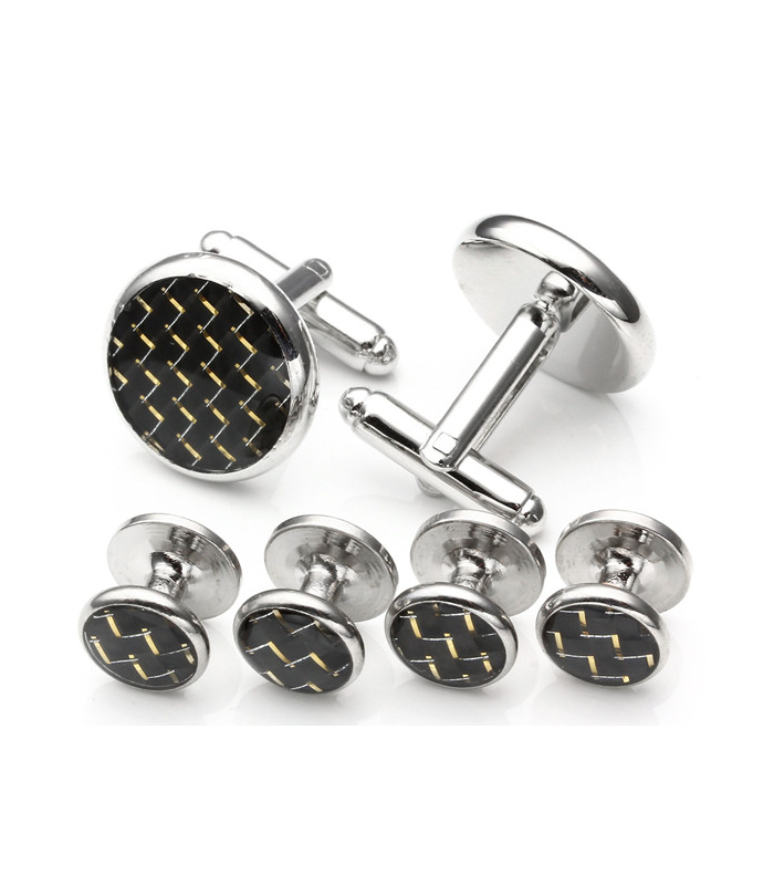Stud Set Botones de Esmoquin y Gemelos Yellow and Black Mosaic