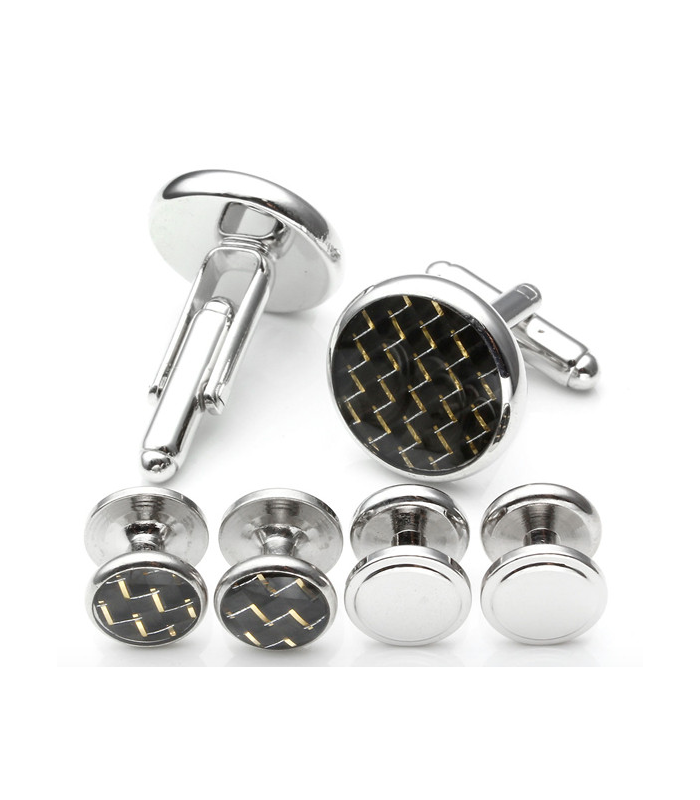 Stud Set Botones de Esmoquin y Gemelos Yellow and Black Mosaic
