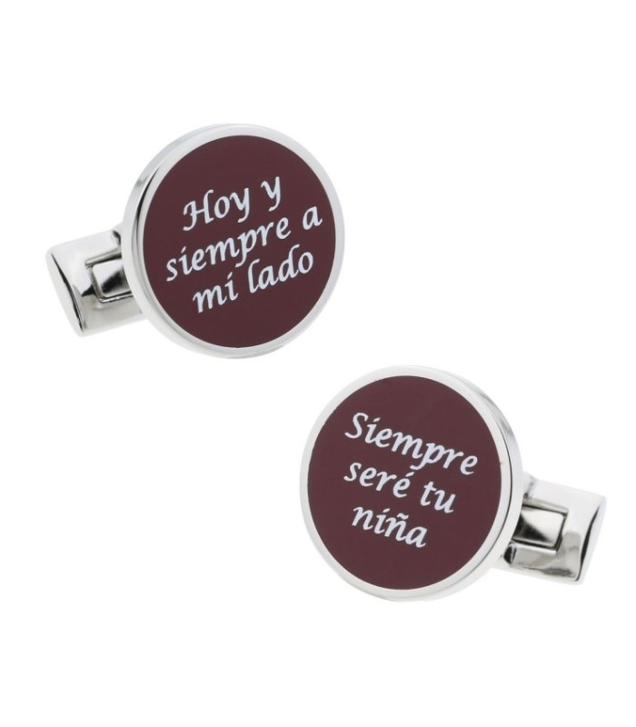 Gemelos de Camisa Boda Frases Hoy y Siempre a mi Lado + Siempre Sere Tu Niña Burdeos 15mm