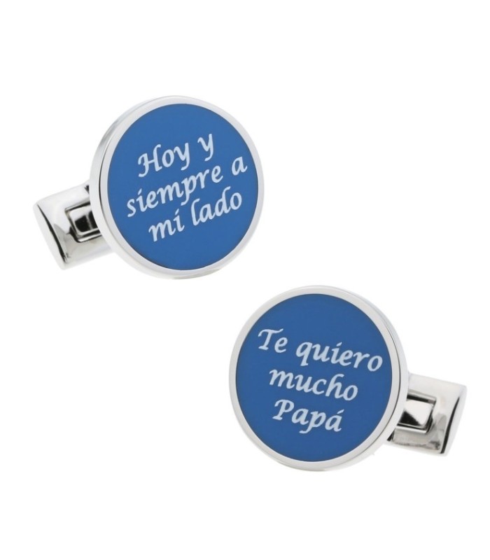 Gemelos de Camisa Boda Frases Hoy y Siempre a mi Lado + Te Quiero Mucho Papa Azul 15mm