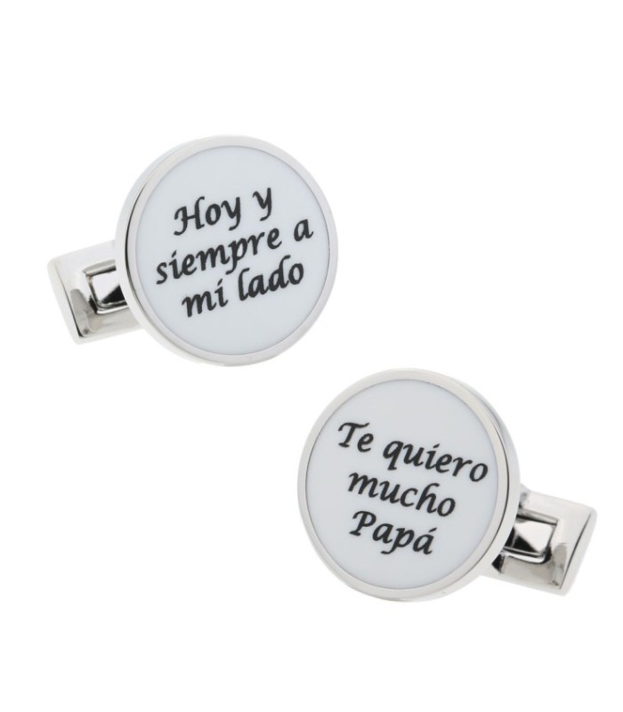 Gemelos de Camisa Boda Frases Hoy y Siempre a mi Lado + Te Quiero Mucho Papa Blanco 15mm