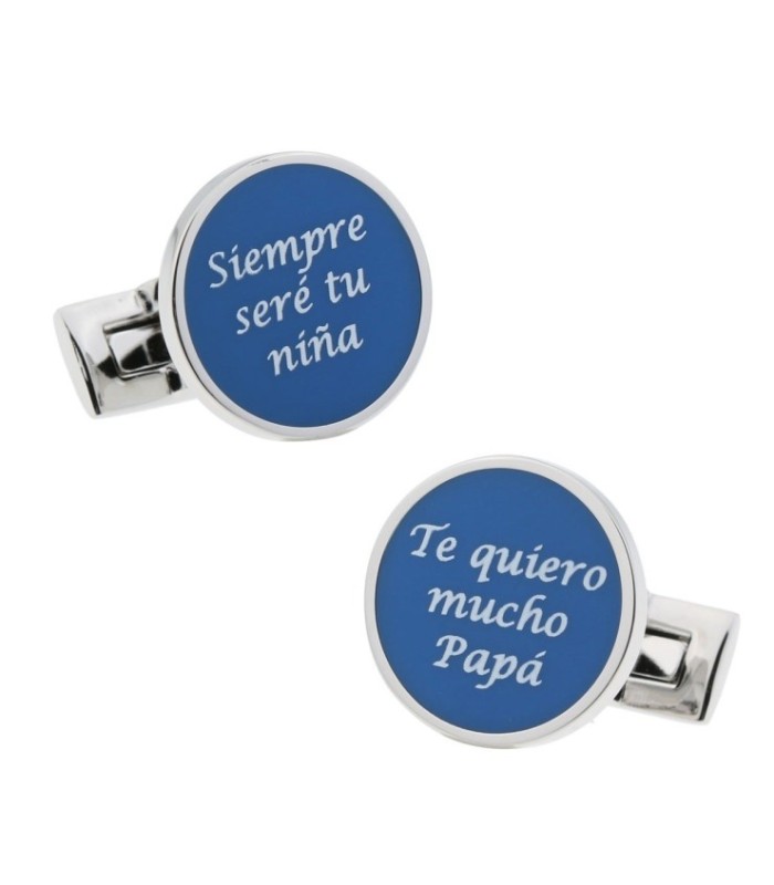 Gemelos de Camisa Boda Frases Siempre Sere Tu Niña + Te quiero Mucho Papa Azul 15mm