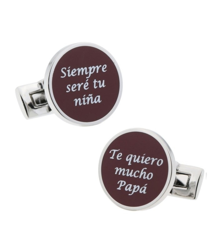 Gemelos de Camisa Boda Frases Siempre Sere Tu Niña + Te quiero Mucho Papa Burdeos 15mm