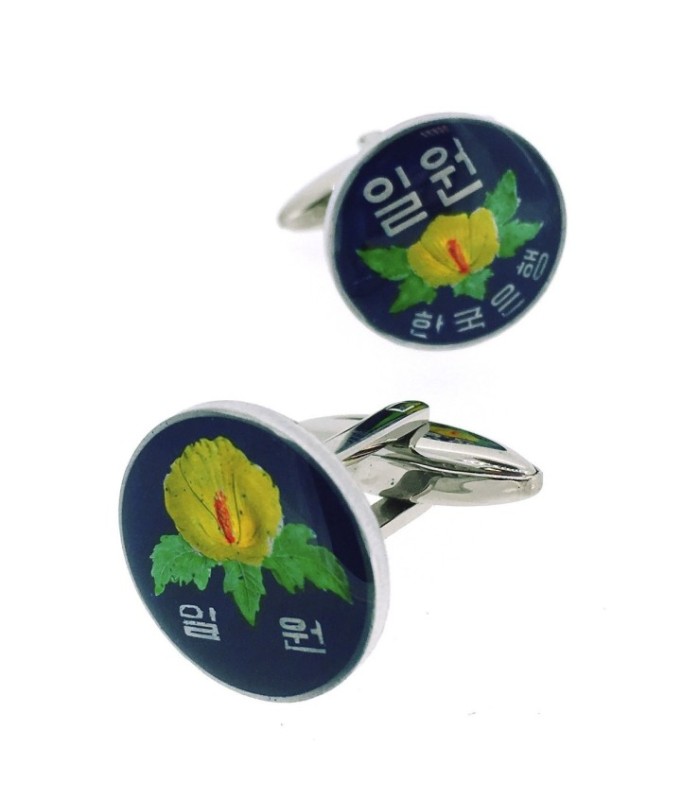 Gemelos de Camisa de Moneda de Corea del Sur 1 Won Rosa de Sharon