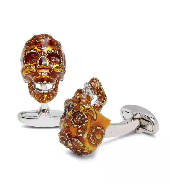 Gemelos de Camisa High Detail Ambar Skull Calavera 3D