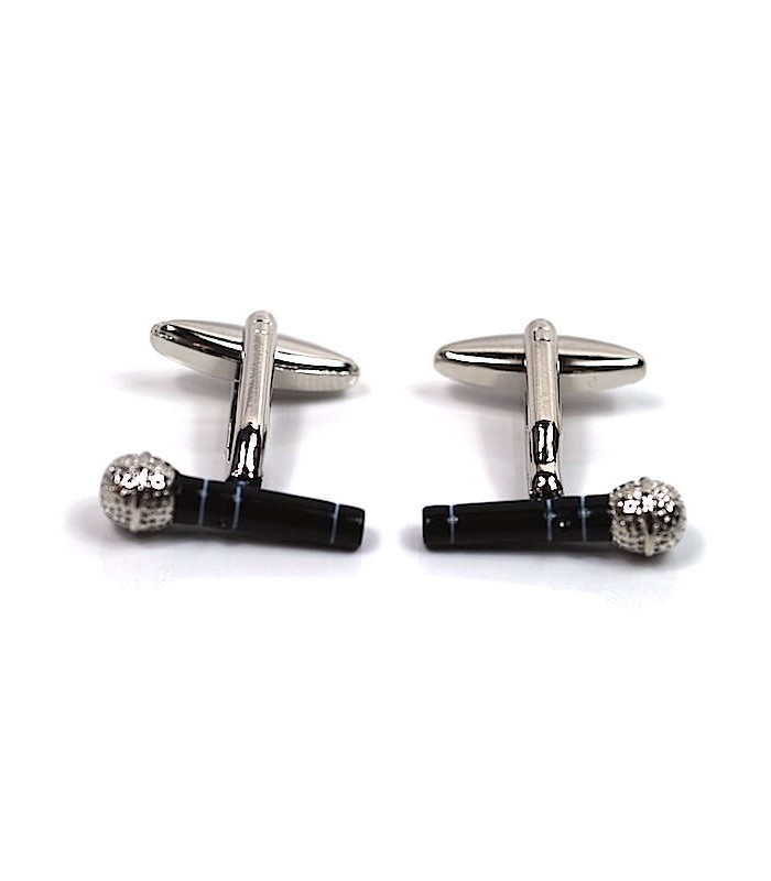 Gemelos de Camisa Micrófono Negro y Plateado