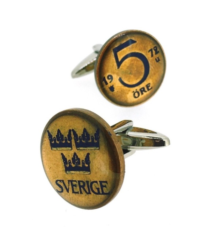 Gemelos de Camisa Moneda Suecia 5 ORE Años 70