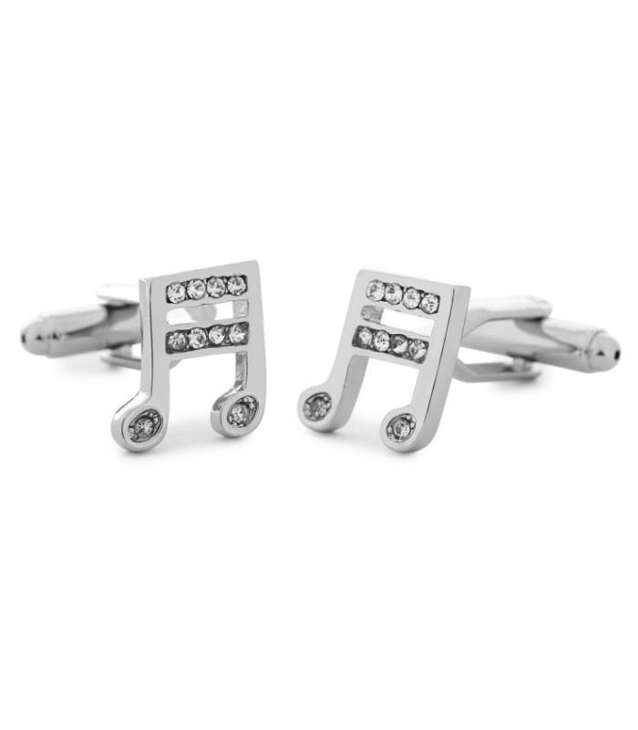 Gemelos de camisa Nota musical plateada con cristales 20 mm
