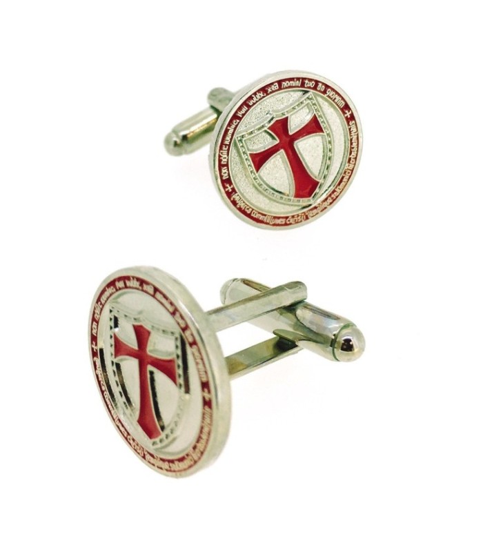 Gemelos de Camisa Redondos con Escudo Cruz Templaria en Rojo