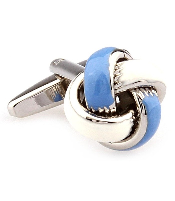 Gemelos Nudo Esmaltado Celeste y Blanco
