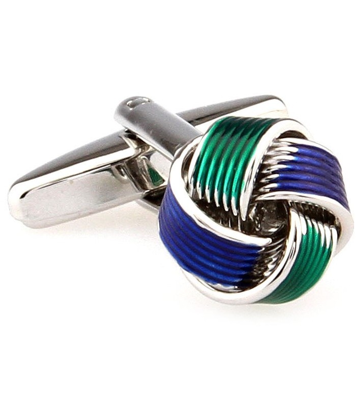 Gemelos Nudo Esmaltado Multistripes Azul y Verde