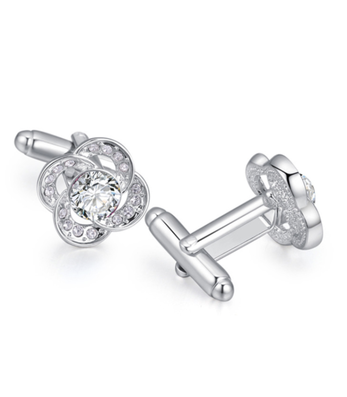 Gemelos para Boda Flower Crystal Steel Plated Cufflinks
