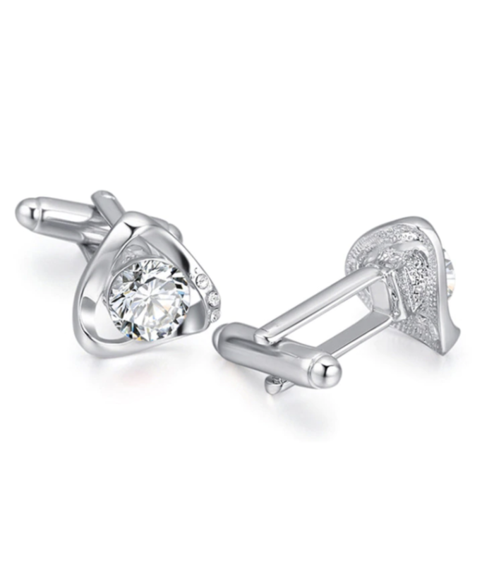 Gemelos para Boda Triangle Crystal Steel Plated Cufflinks