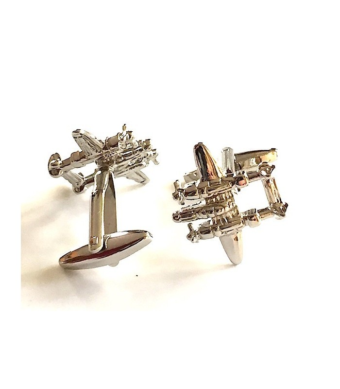 Gemelos para camisa Avión Militar Plateado