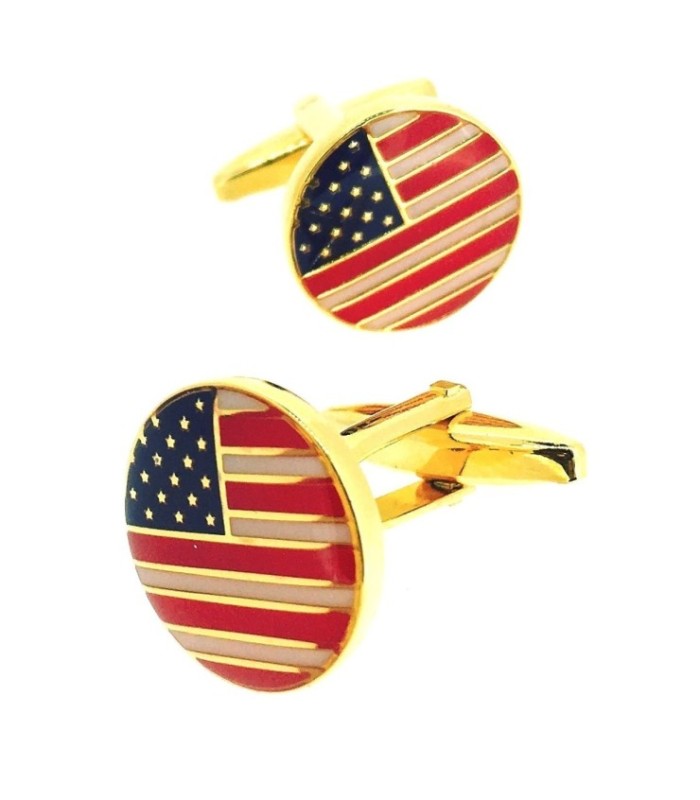 Gemelos para Camisa Bandera Estados Unidos Rounded Golden