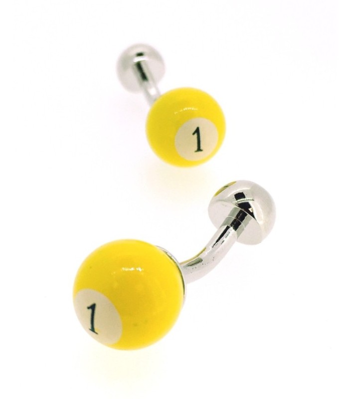 Gemelos para camisa Bola de Billar Amarilla Numero1