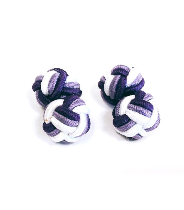 Gemelos para camisa Borla de Seda Bola Morado, Lila y Blanco