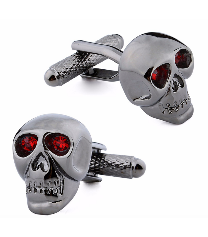 Gemelos para camisa Calavera Acero negro y Ojos de Cristal rojo